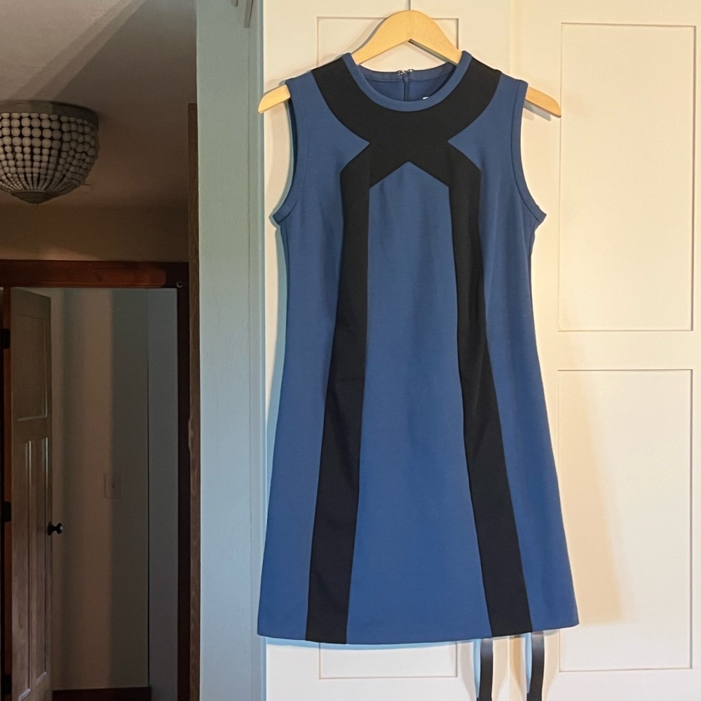 Michael Kors lined cornflower blue and black dress, polyester and spandex, sz S